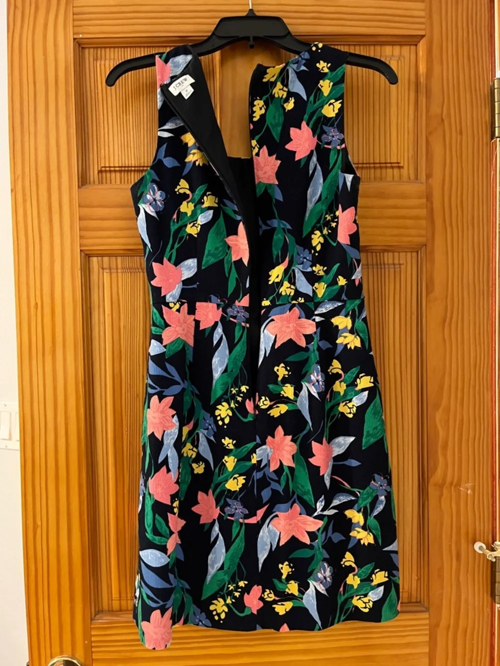 J. Crew Black Floral Sleeveless Dress with Pink, Green & Yellow Print